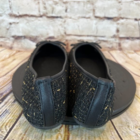 Amaravali Women's Slip On Cap Toe Knit Fabric Gold Thread Dress Flats Size 10 - Picture 3 of 8